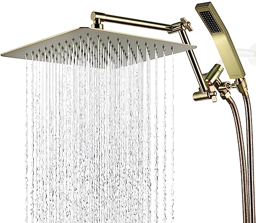 G-Promise All Metal 12 Inch Rainfall Shower Head with Handheld Spray Combo| 3 Settings Diverter|Adjustable Extension Arm with Lock Joints |71 Inches