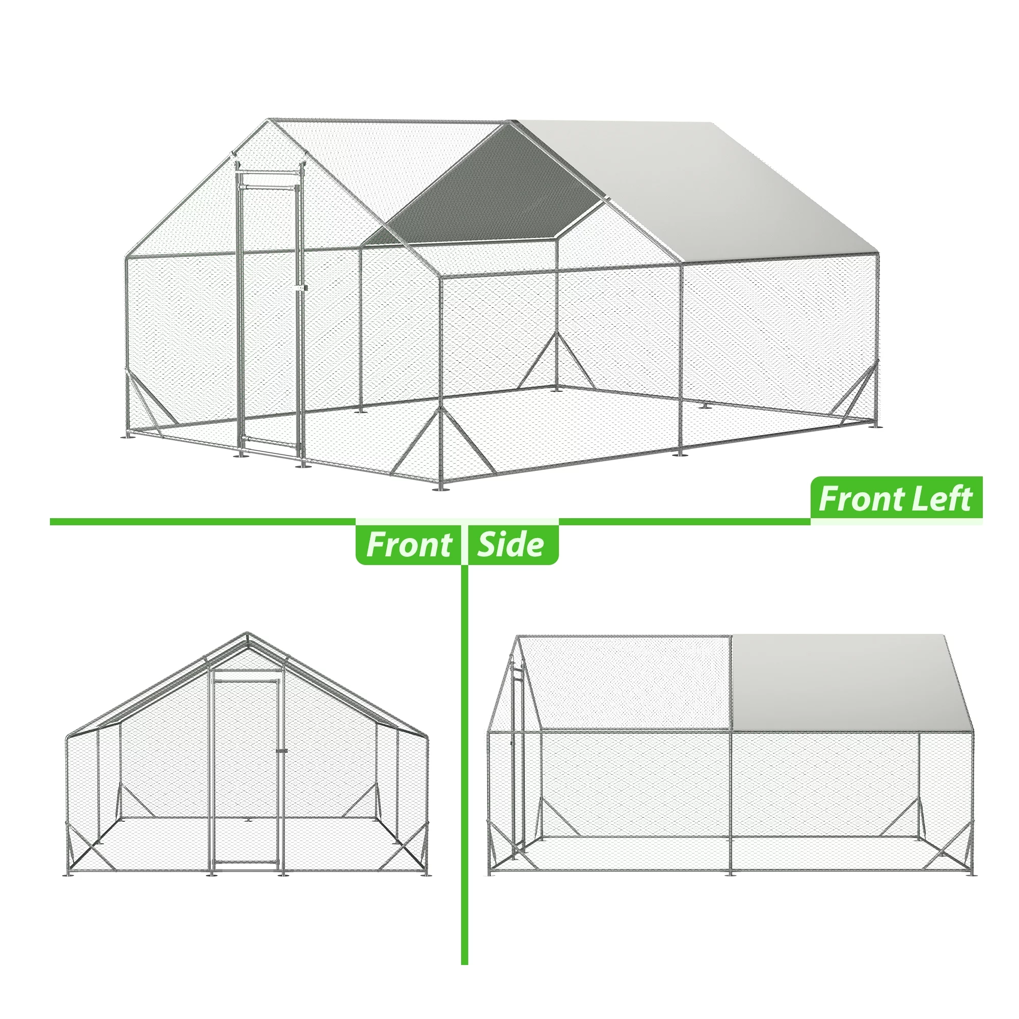 Large Metal Chicken Coop, Walk-in Chicken Run with Waterproof and Anti-Ultraviolet Cover for Backyard Farm(10' L x 13 W x 6.56' H)