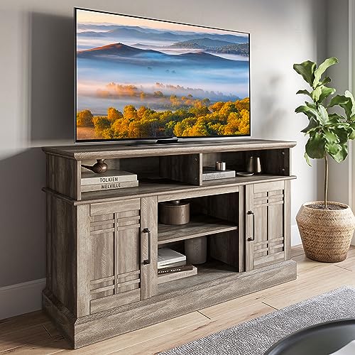 BELLEZE Modern 48" Farmhouse Wood TV Stand & Media Entertainment Center Console Table for TVs up to 50 Inch with Open Storage Shelves & Cabinets