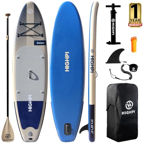 Highpi Inflatable Stand Up Paddle Board Premium SUP Accessories, Backpack, Wide Stance, Surf Control, Non-Slip Deck, Leash, Paddle and Pump