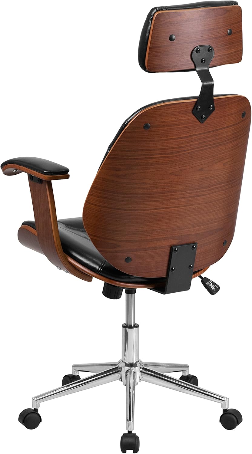 Flash Furniture High Back Black LeatherSoft Executive Ergonomic Wood Swivel Office Chair with Arms