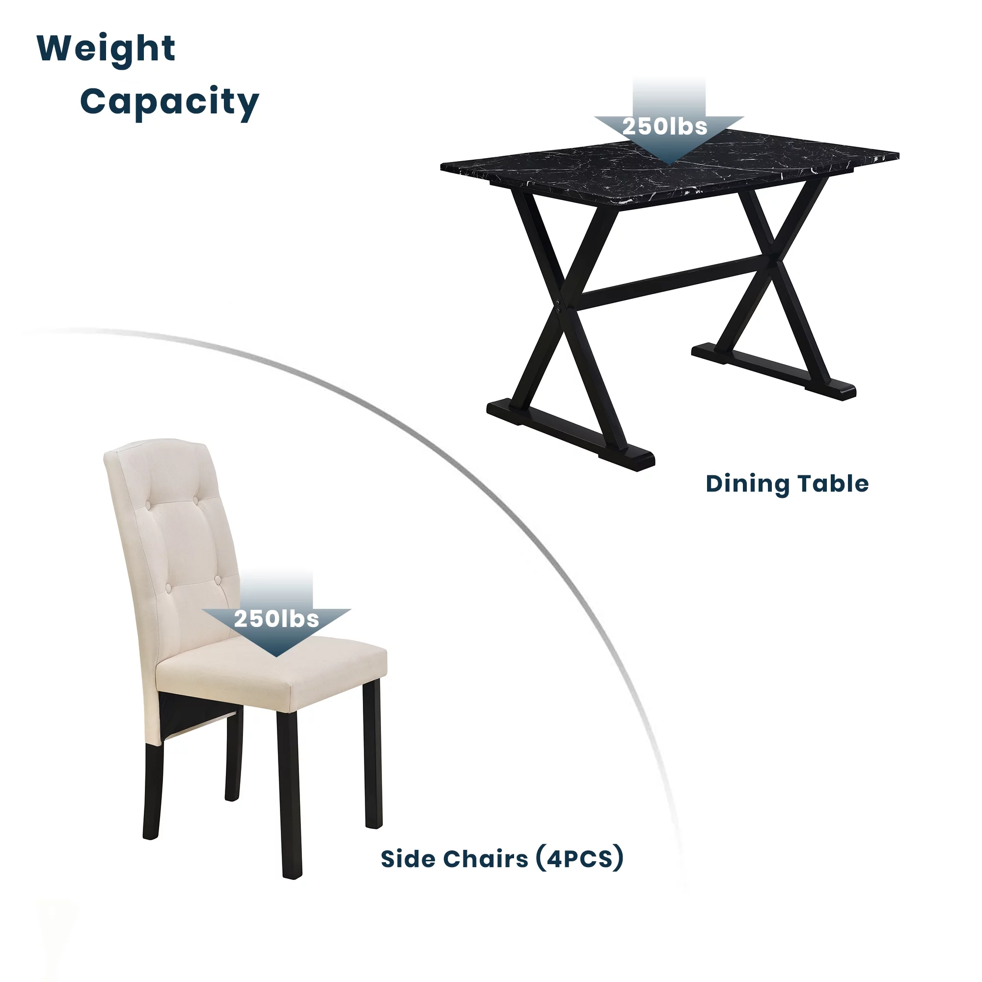 Atumon Dining Room Set for 4, 5 Piece Dining Set with Faux Marble Tabletop and 4 Upholstered Chairs, Wood Farmhouse Dining Room Set