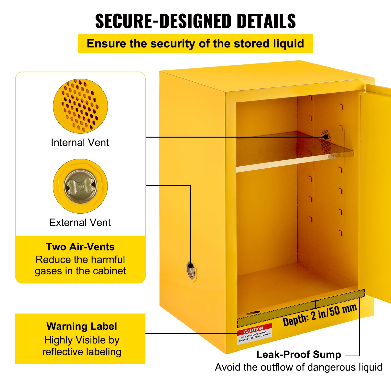 VEVOR Flammable Cabinet 18" x 18" x 35", Galvanized Steel Safety Cabinet, Adjustable Shelf Flammable Storage Cabinet