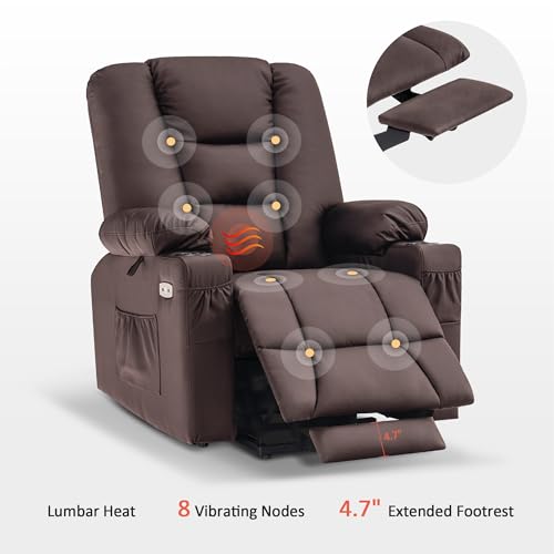 MCombo Small Power Lift Recliner Chair with Massage and Heat for Petite People, Cup Holders, USB Ports, Side Pockets, Faux Leather 7569 (Small