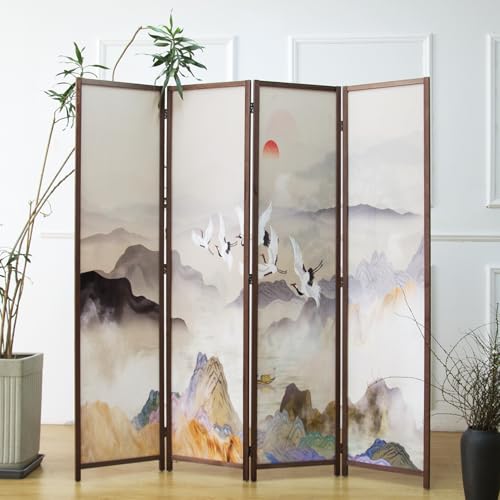 6 Panel Room Divider Screen,Double Faced Room Divider Folding Wall Divider for Room Separation,Mountains and Waters Landscape,67" H x 94.5" W