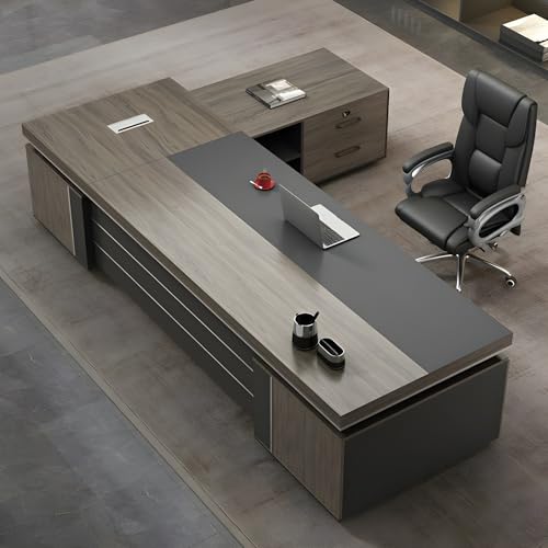 Minimalist L-Shape Executive Desk Computer Desk, Right-hand Return Wooden Executive L Shaped Desk for Home Office