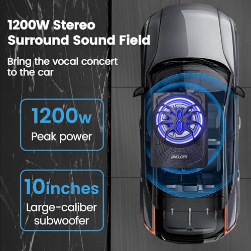 2025 Upgraded 10"1200W Slim Under Seat Powered Car Subwoofer, Car/Truck Sub Built in Amplifier for outstanding Heat Dissipation