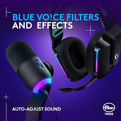 Logitech G733 Lightspeed Wireless Gaming Headset, Suspension Headband, Lightsync RGB, Blue VO!CE Mic, PRO-G Audio – Black, Gaming Headset Wireless