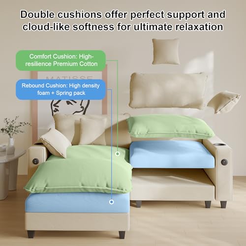 Modular Sectional Sofa, Cloud Couch with Ottoman, Charging Station, Throw Pillows, Cup Holders, Modern Convertible U Shaped Couches for Living Room