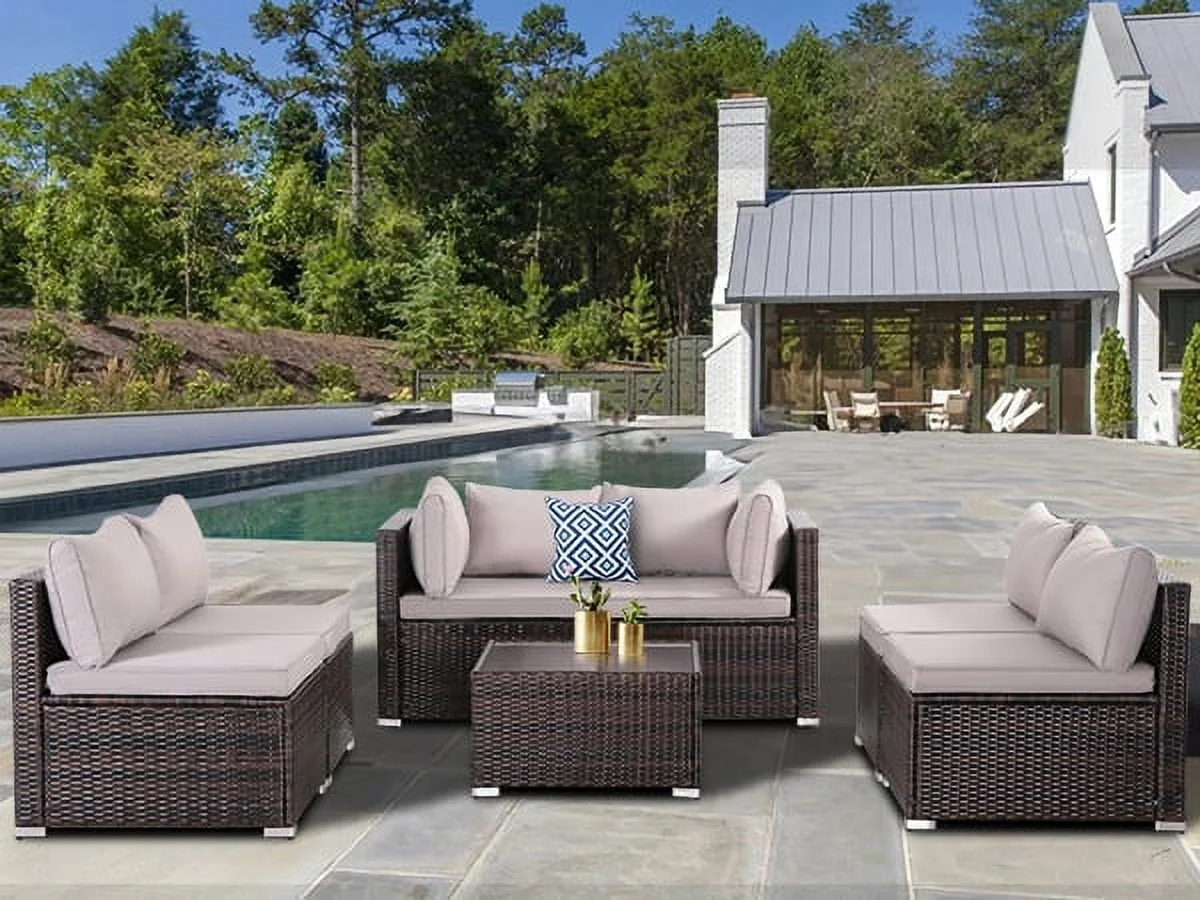 FHFO 7 Pieces Patio Furniture Set,Wicker Outdoor Conversation Set