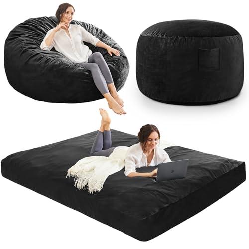 Bean Bag Chairs for Adults - Giant Bean Bag Chair Convertible Bean Bag Bed - Beanbag Chair with Micro Fiber Cover/Furniture Foam Filler