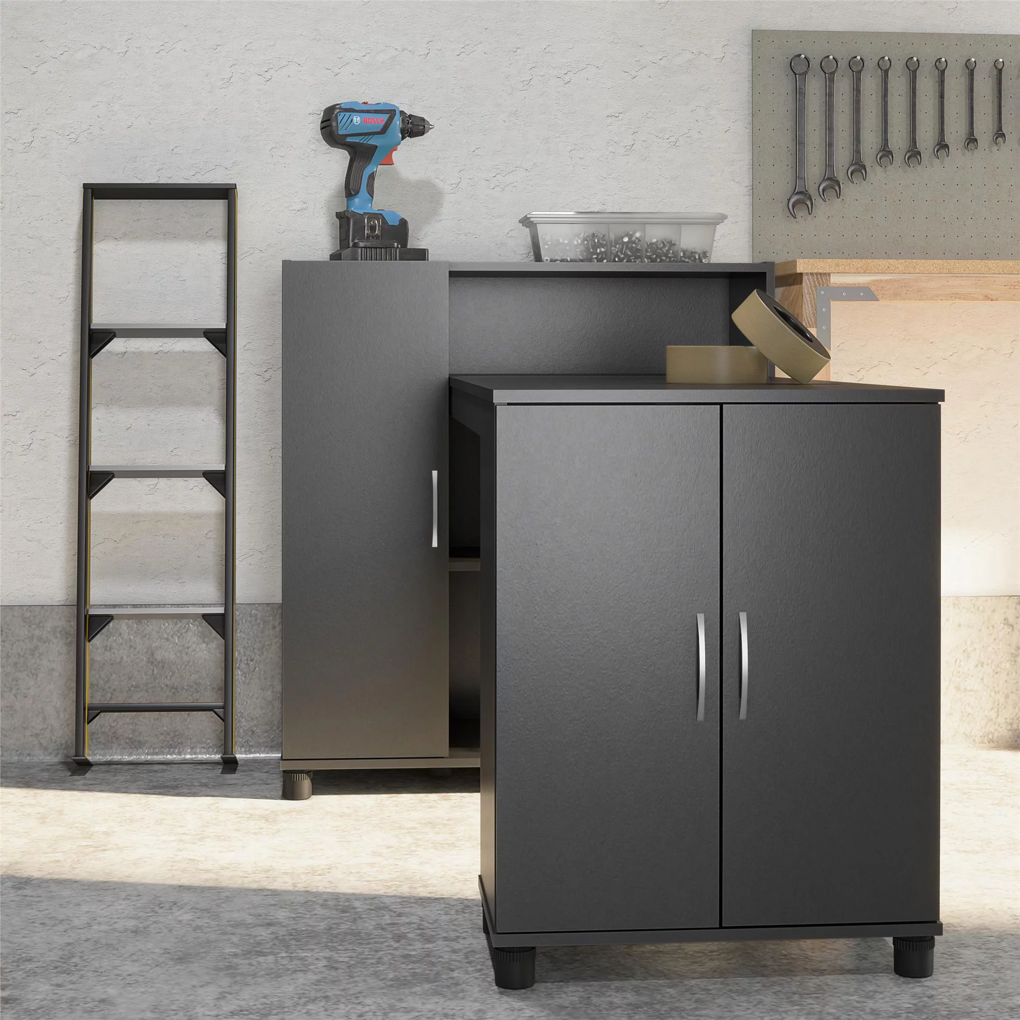 RealRooms Basin Hobby and Craft Desk with Storage, Black - Radiant Selections