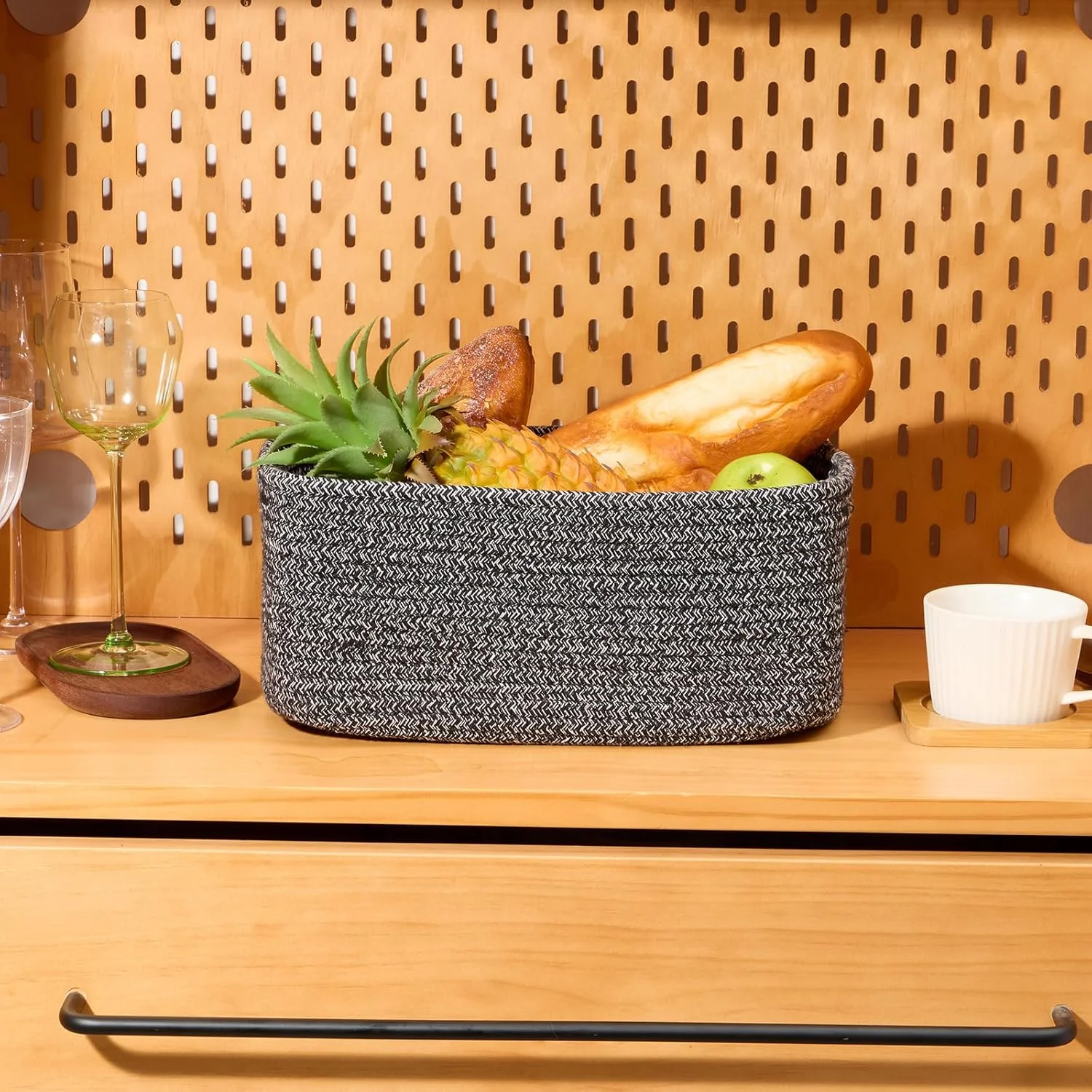 AllWays Plaza Small Storage Baskets for Organizing | Closet Organizer Bins | Shelf Toy Basket | Woven Rope Baskets | Cube Decorative Box | Shallow