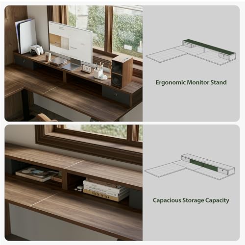 Agilestic L Shaped Electric Standing Desk with 2 Drawers, 63 Inch Ergonomic Adjustable Height Desk with Storage