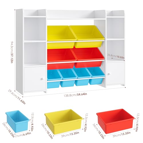 FOTOSOK 55''Large Toy Storage Organizer with 8 Toy Bins, Toy Organizers and Storage with Shelf and 6 Storage Cubbies, Bookshelf for Kids