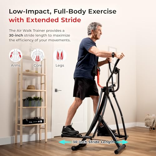 Sunny Health & Fitness Smart Air Walk Elliptical, Foldable Machine w/ 30-INCH Stride, Cardio Cross Trainer Glider for Home Exercise