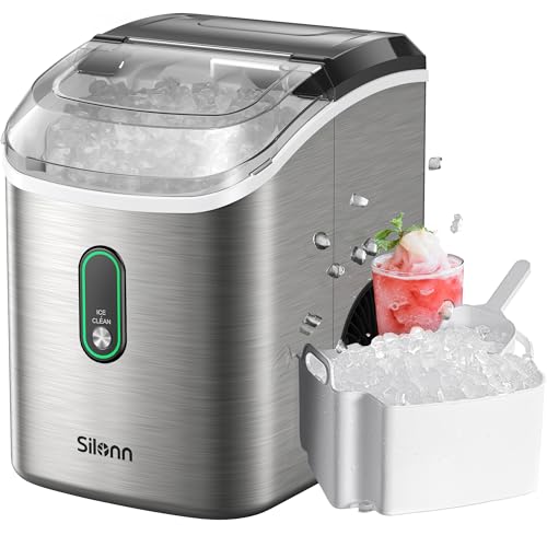 Nugget Ice Maker Countertop, Silonn Chewable Pellet Ice Machine with Self-Cleanin Function, 33lbs/24H Portable Ice Makers for Home Kitchen Officce