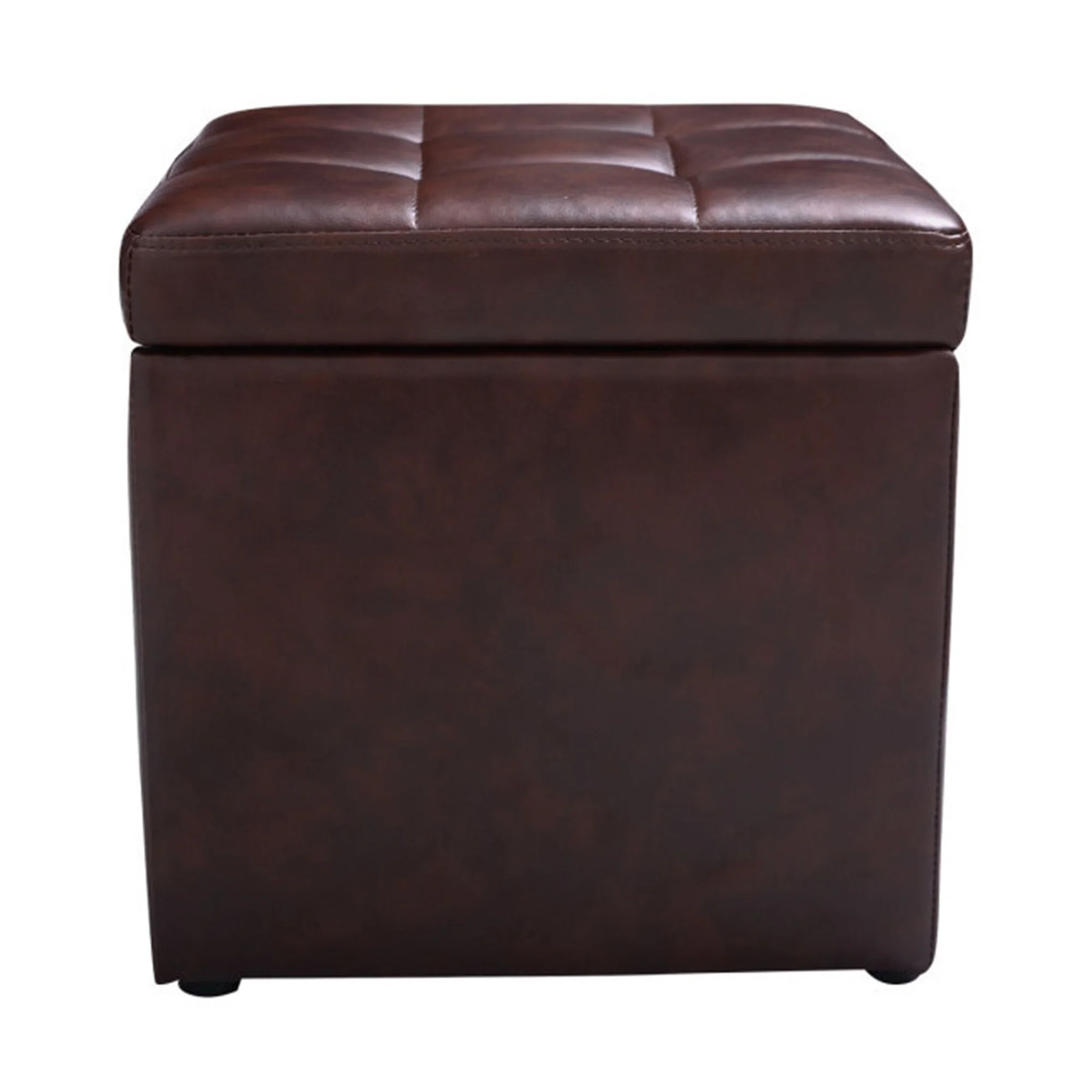 BESTCOSTY Ottoman Pouffe Storage Box Lounge Seat Footstools 16 Inch PU leather Brown
