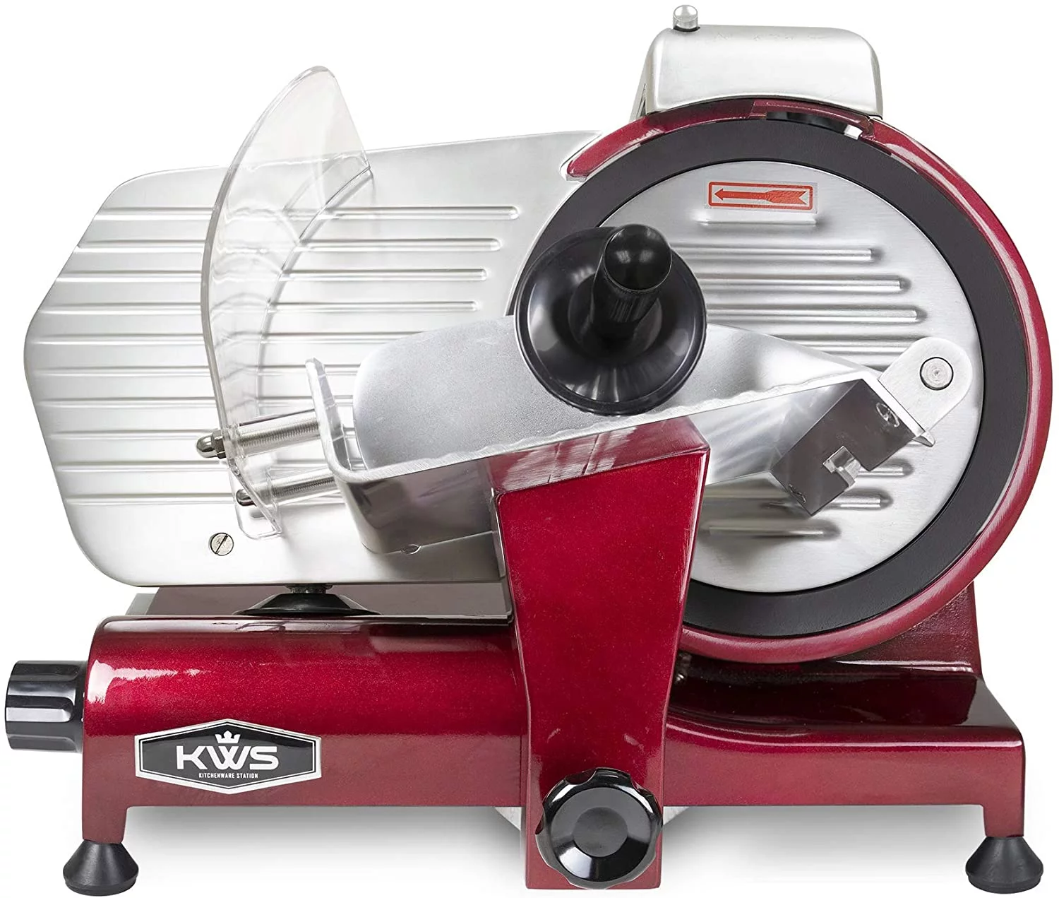 KWS MS-10XT Premium Commercial 320W Electric Meat Slicer 10-Inch in Red with Non-sticky Teflon Blade