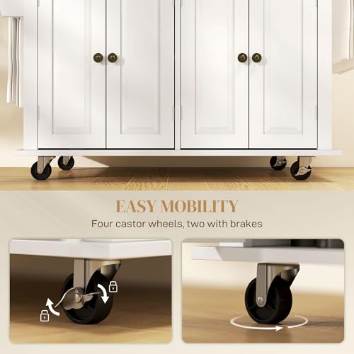 HOMCOM Kitchen Island on Wheels, Rolling Cart with Rubberwood Top, Spice Rack, Towel Rack and Drawers for Dining Room, Navy Blue