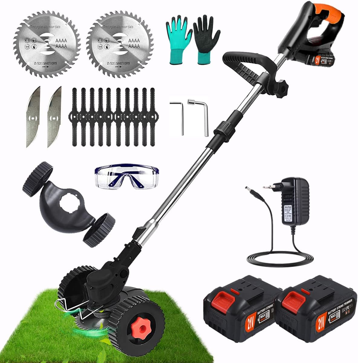 Cordless Weed Wacker, 21V Electric Weed Eater with 2Pcs 4000mAh Battery Powered, Grass Trimmer Brush Cutter Edger Lawn Tool