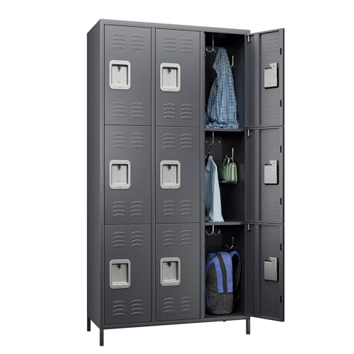 6 Door Metal Storage Locker 18 Hooks,Metal Locker for Employees with Lock for School Garage Office Gym Bedroom,Assembly Required