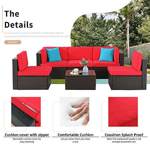 Shintenchi 6 Pieces Patio Furniture Sets Outdoor All-Weather Sectional Patio Sofa Set PE Rattan Manual Weaving Wicker Patio Conversation Set with