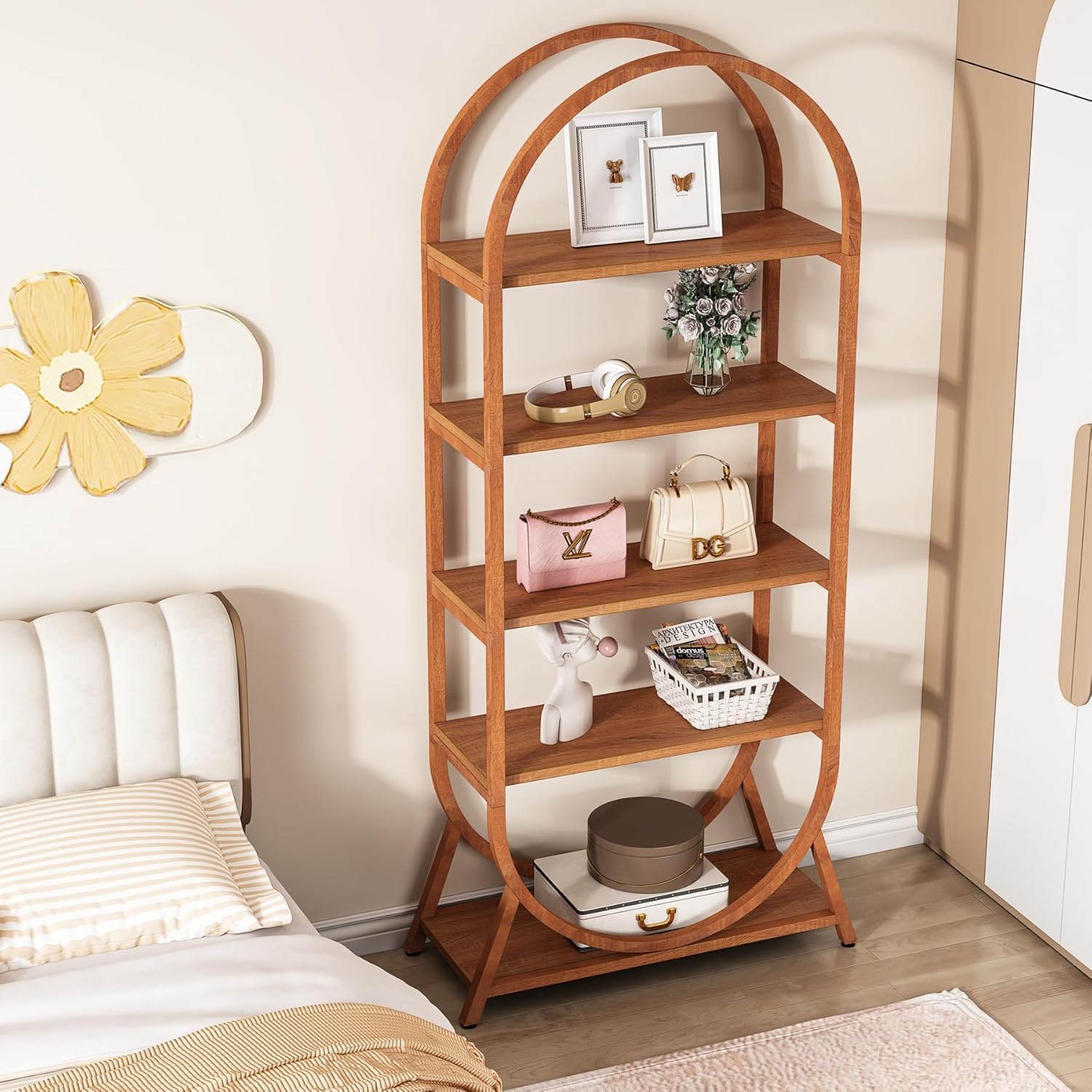 Tribesigns 5-Tier Open Bookshelf, 70.8" Tall Arched Bookcase, Modern Brown Storage Bookshelves, Freestanding Display Rack Shelving Unit for Office