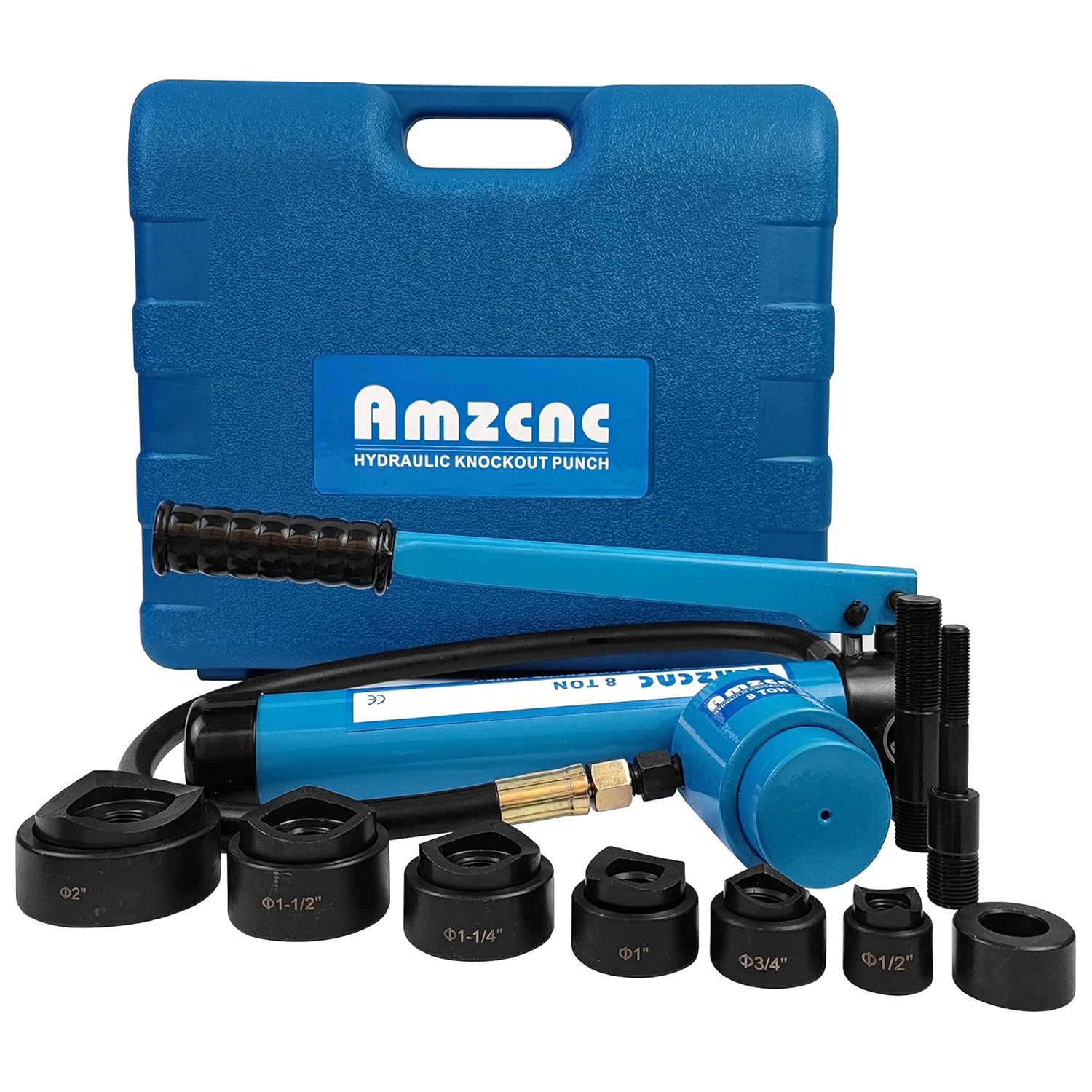 AMZCNC Hydraulic Knockout Punch Electrical Conduit Hole Cutter Set KO Tool Kit 1/2 to 2 inch (8T(1/2-2))