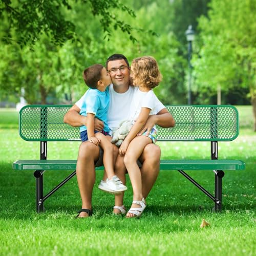8FT Heavy Duty Park Bench with Back Portable Frame, Outdoor Metal Park Bench with Backrest, Steel Mesh Outdoor Bench for Garden, Lawn, Patio, Porch