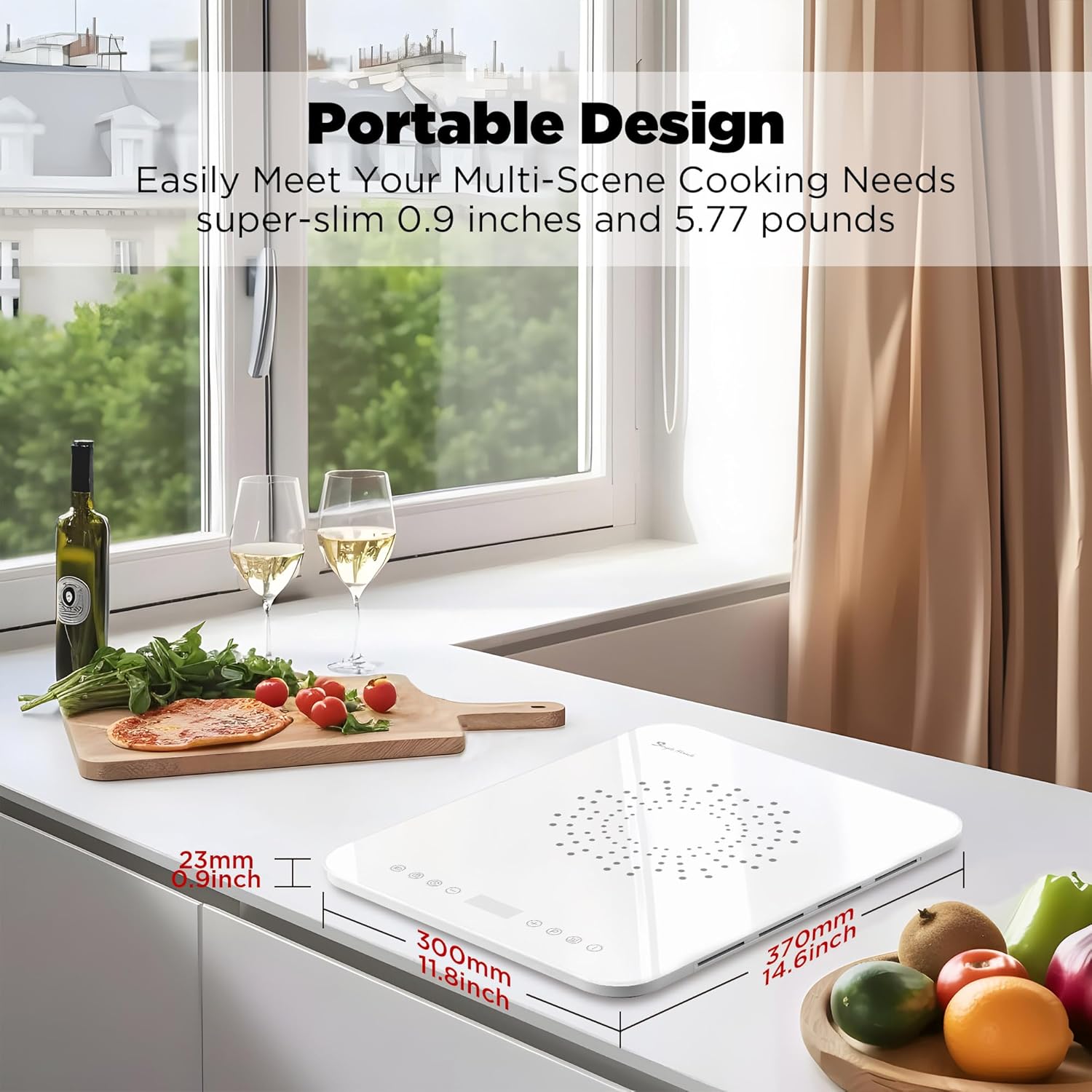 Portable Induction Cooktop, Countertop Induction Burner 0.9" Ultra-thin, Low Noise, 1200W Induction Hot Plate with Multi-safety Protection