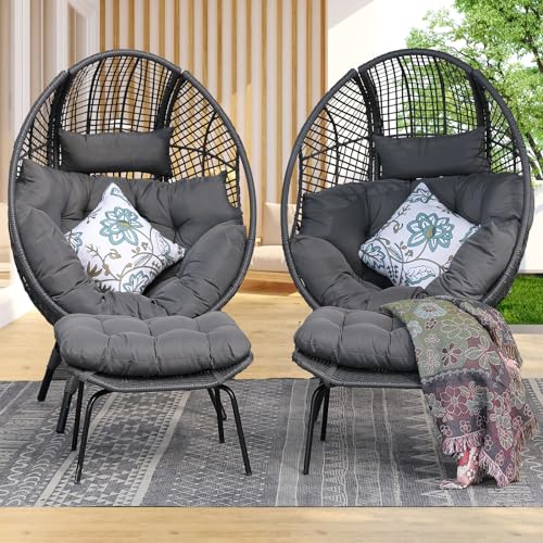 NICESOUL Stationary Egg Chair Indoor Outdoor Wicker Oversized Thick Cushions Egg Shaped Loveseat Chair