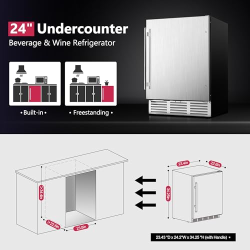 Icyglee Undercounter Stainless Steel Beverage Refrigerator