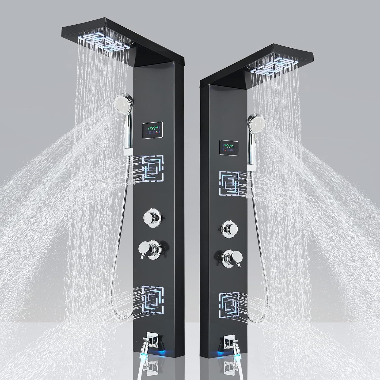 YAGATAP Luxury LED Shower Panel Tower System,Wall-Mount Stainless Steel Multi-function Shower System,Shower Tower with Body Massage Jets