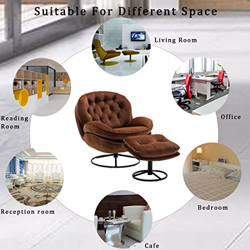 Baysitone Velvet Swivel Accent Chair with Ottoman Set, Modern Lounge Chair with Footrest, Comfy Armchair with 360 Degree Swiveling for Living Room