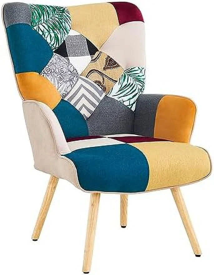 HOOMHIBIU Accent Chair  Living Room Chair  Modern High Back Armchair  Colorful Patchwork Reading Chairs for Bedroom  Lounge Chair with Linen Fabric