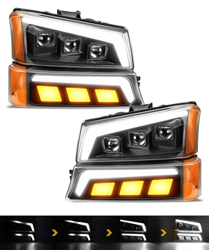 Partsam LED Headlights Assembly DOT Approved with Start-up Light DRL Sequential Turn Signal Hi/Low Sealed Beam Side Marker Lights Replacement for