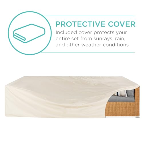 Best Choice Products 7-Piece Modular Outdoor Sectional Wicker Patio Conversation Set w/ 2 Pillows, Coffee Table, Cover Included - Gray/Navy