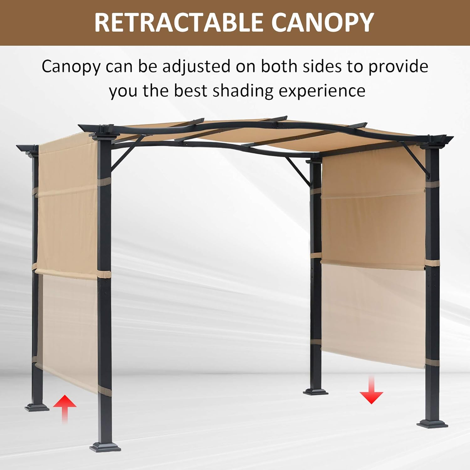 Outsunny 8' x 10' Retractable Pergola Canopy Steel Frame Polyester Fabric Gazebo with Retractable Canopy Shade Awning
