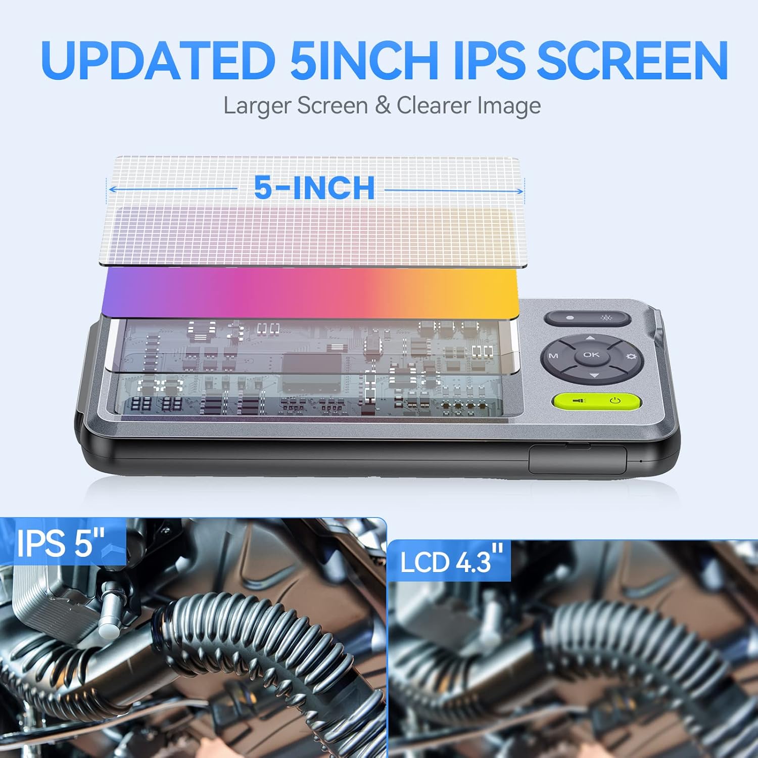 Dual Lens Endoscope Borescope, Teslong 5'' HD Snake Inspection Camera with LED Lights, Home Waterproof Scope Camera