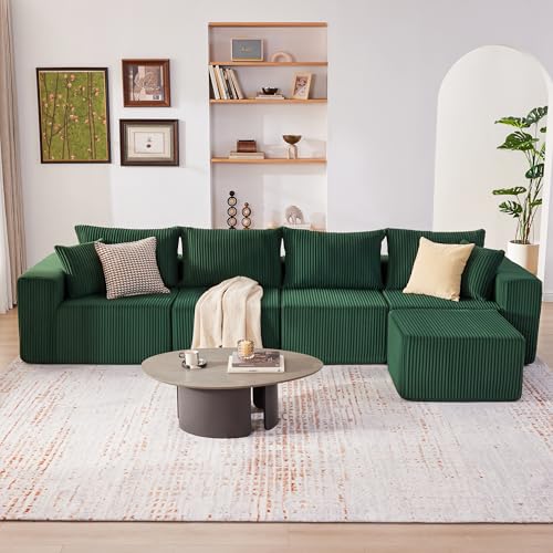 107.4" Cloud Couch Sectional, Modular Sofa with Deep Seat, Plush Corduroy L Shaped Boneless Couch, Convertible Sectional Couches for Living Room