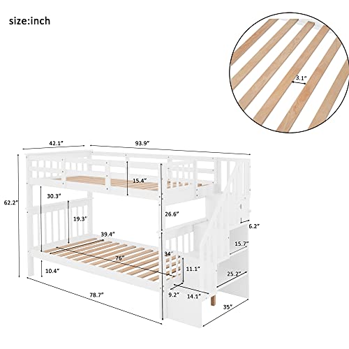 Ball & Cast Full Over Full Bunk Bed with Twin Size Trundle and Built in 4 Drawer,Wood Bunkbed w/Storage Ladder & Slat Support