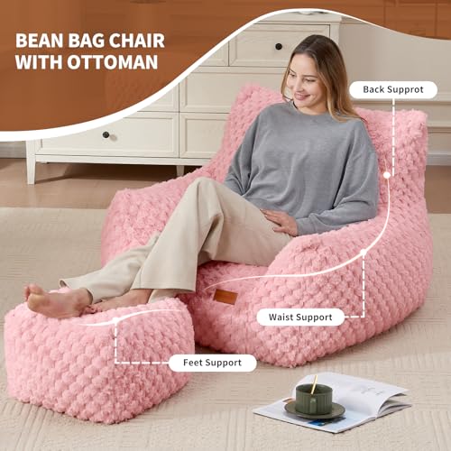 Big Bean Bag Chairs for Adults Cozy Giant Bean Bag Sofa Chair, Gaming Bean Bag Chairs with Foot Rest, Lounge Comfy Chair Indoor for Bedroom
