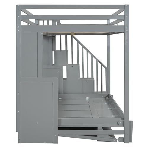 Queen Size Murphy Bed Wall Bed with Desk and Closet,Drawers and Shelves,for Small Spaces Studio Study Office Guest Room Use (Gray#Desk, Queen)