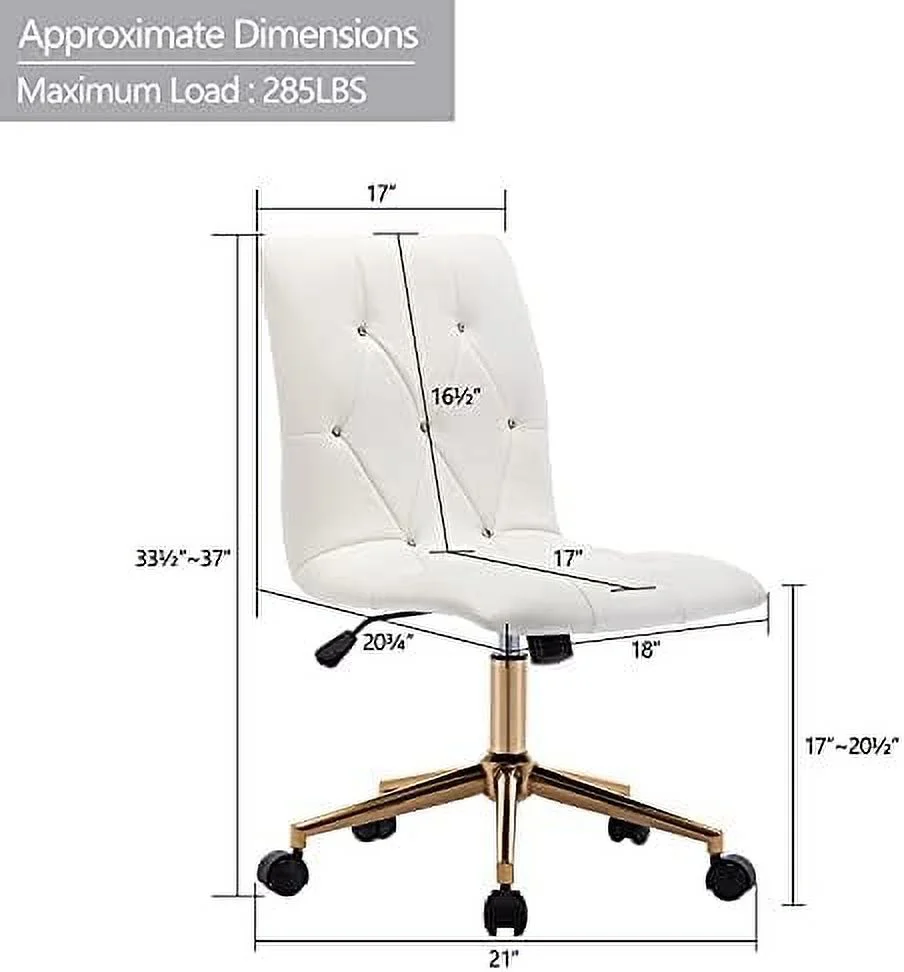 CCBIUOMBO Duhome  Office Chair，Cute White Desk Chair with Gold Base  PU Leather Task Chair Computer Chair Rolling Chair with Wheels  Armless Vanity