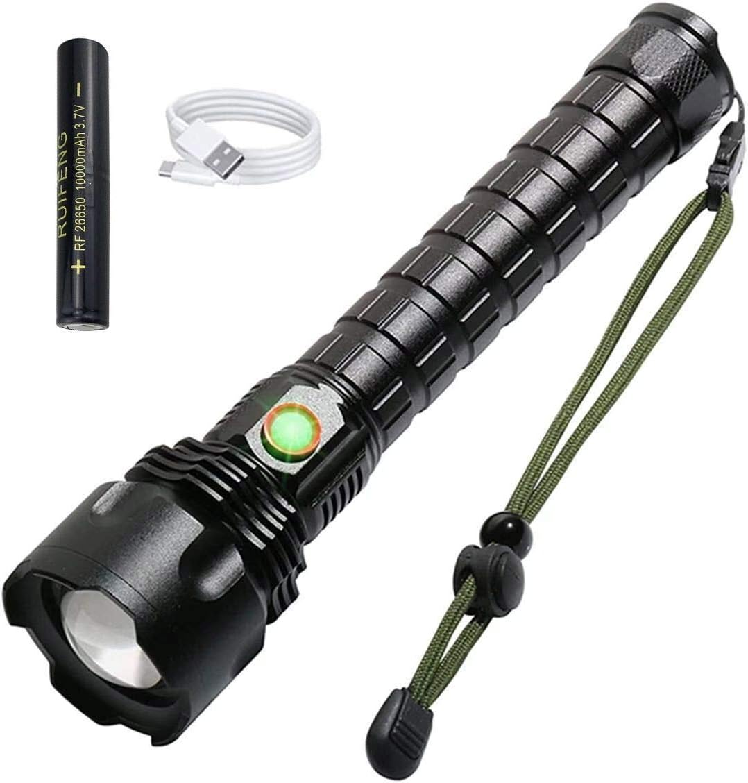 High Power XHP90 LED Flashlight 30000 Lumens Ultra Bright XHP90 LED Handheld Flashlight USB Type-C Rechargeable Torch Adjustable Zoomable Waterproof