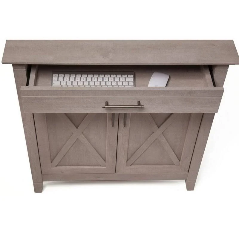 Bush Furniture KWS012WG Key West Laptop Storage Desk Credenza with 5 Shelf Bookcase, Washed Gray