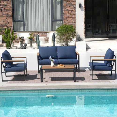 Patio Furniture Set, 4 Pieces Outdoor Patio Furniture with Coffee Table Set