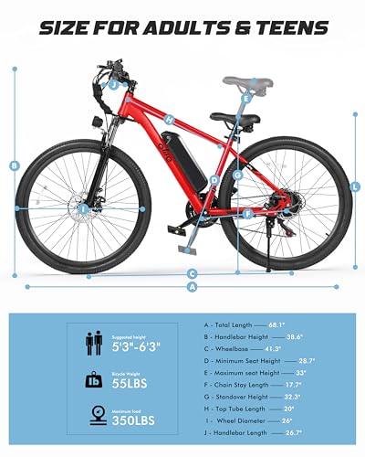 Racer Electric Bike for Adults - 21-Speed Mountain Lightweight Ebike with Peak 750W 22MPH Brushless Motor, 375Wh Removable Battery