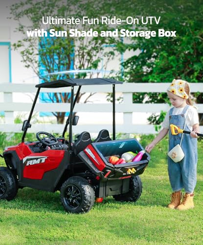 ELEMARA 24V Ride on Toy for Big Kid,Ride on Car 2 Seater w/Sun Shade,Dump Bed & Shovel,4.5MPH,4WD Electric Car for Kids,Battery Car w/Remote